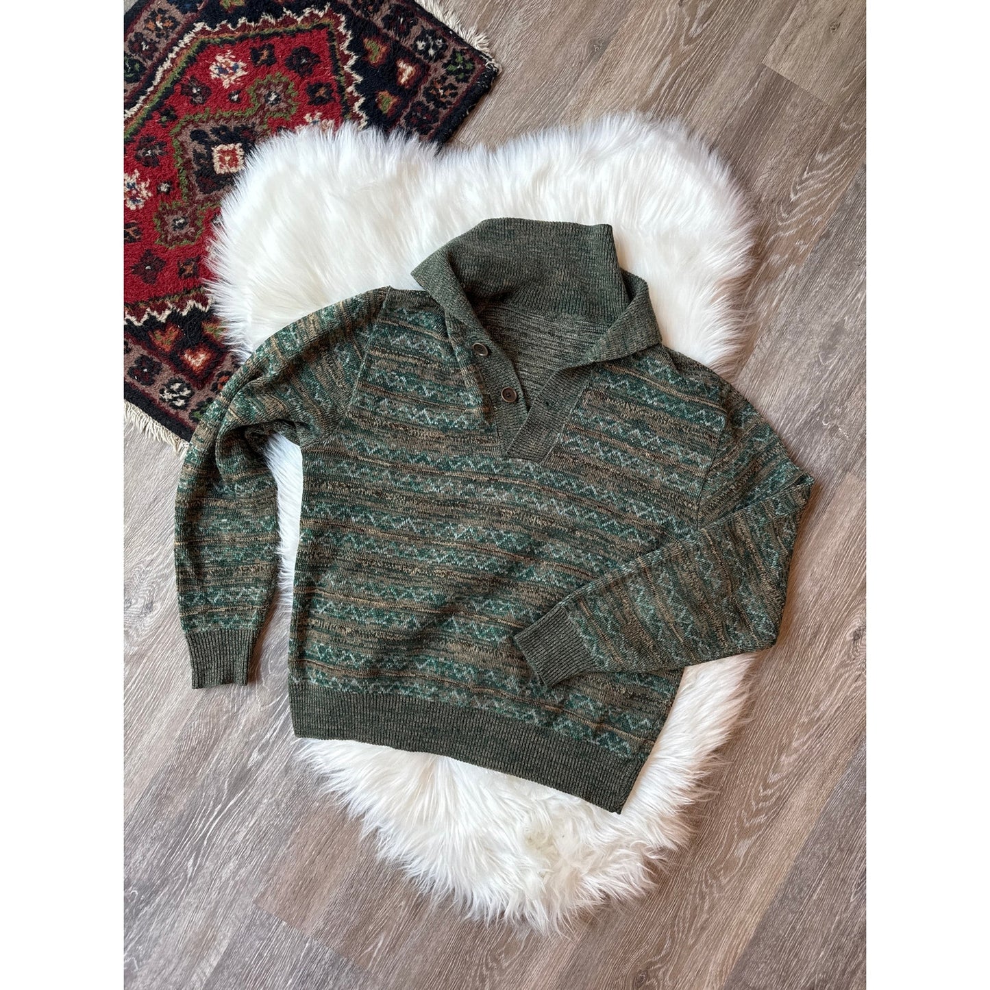 Vintage Patterned Henley Sweater - Size S