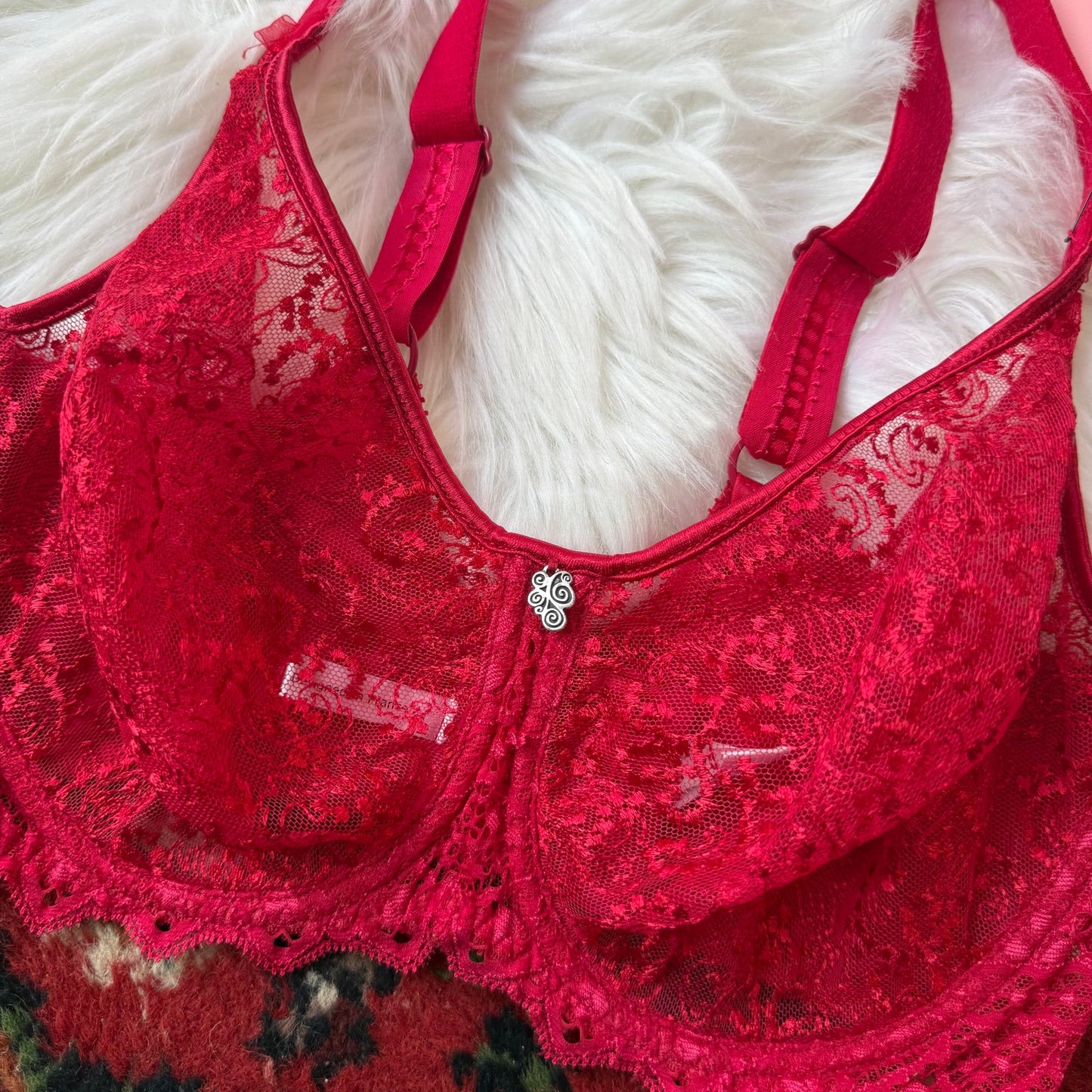 Empreinte Designer Red Lace Bra - 30DDD (30F)