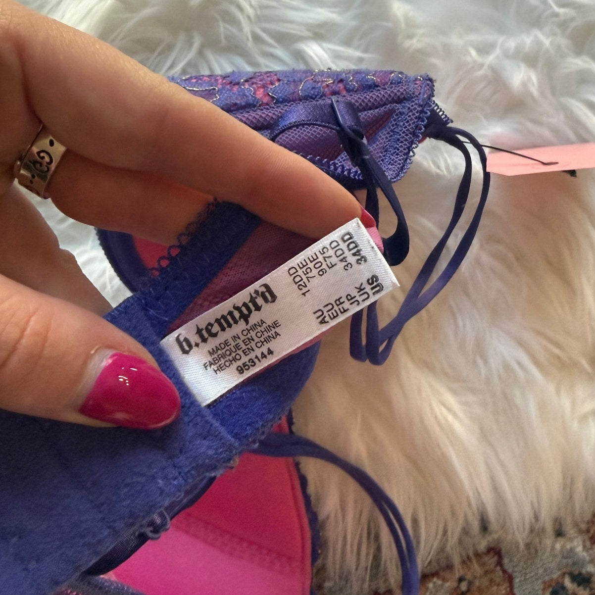 B. tempt'd Purple & Pink Lace Bra - 34DD