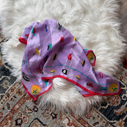 Vintage Silk Scarf with Hat Print