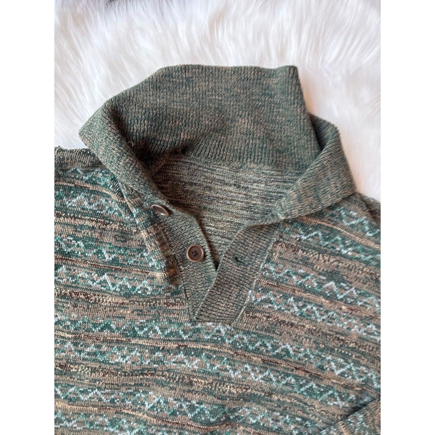 Vintage Patterned Henley Sweater - Size S