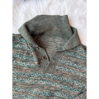 Vintage Patterned Henley Sweater - Size S