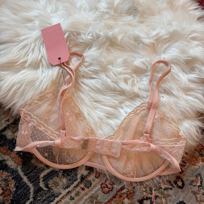 Eres Paris Designer Pink Delicate Lace Bra - 34D