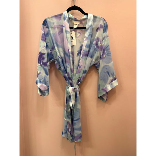 Vintage California Dynasty Watercolor Floral Semi Sheer Robe - Small