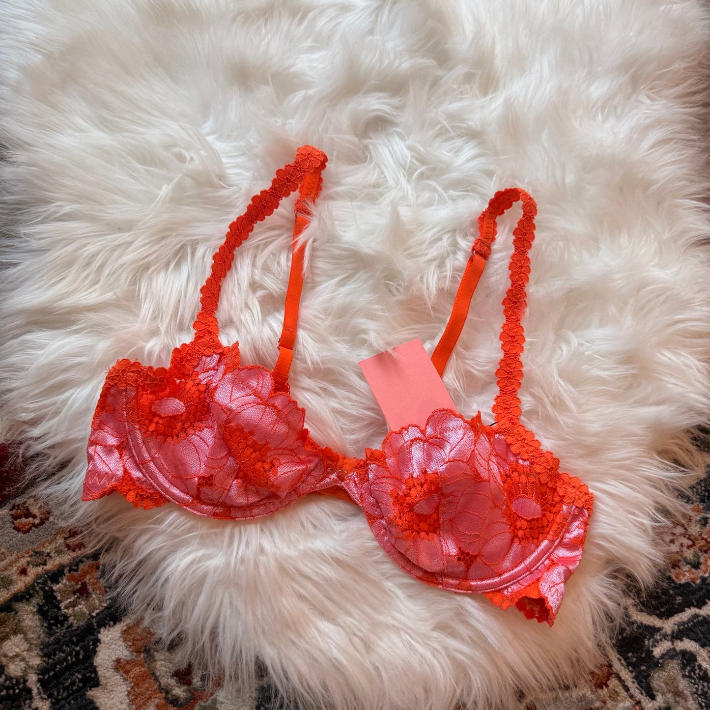 Savage Fenty Pink & Orange Lace Bra - 36B