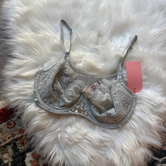 Victoria's Secret "Push up Without Padding" Convertible Silver Sparkle Bra - 32DD