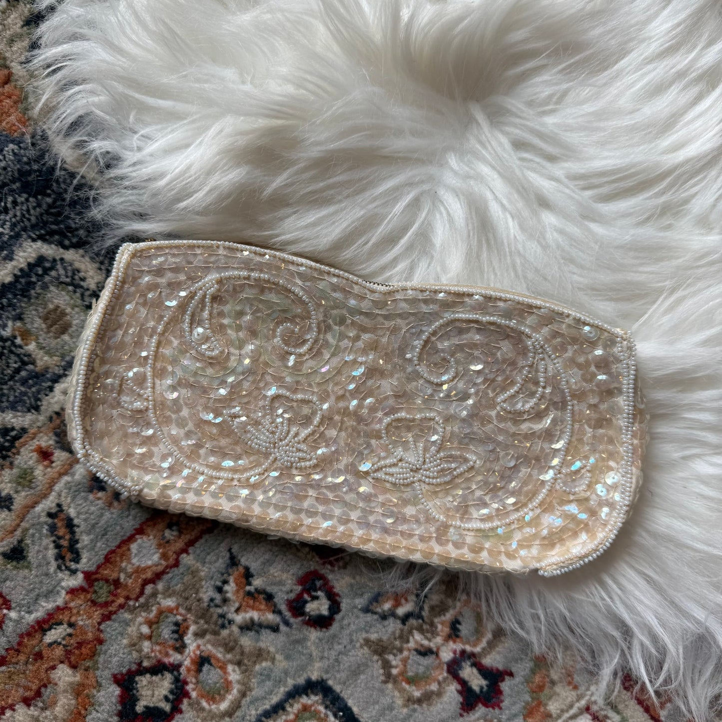 Vintage White Sequin Elegant Evening Mini Bag/Clutch
