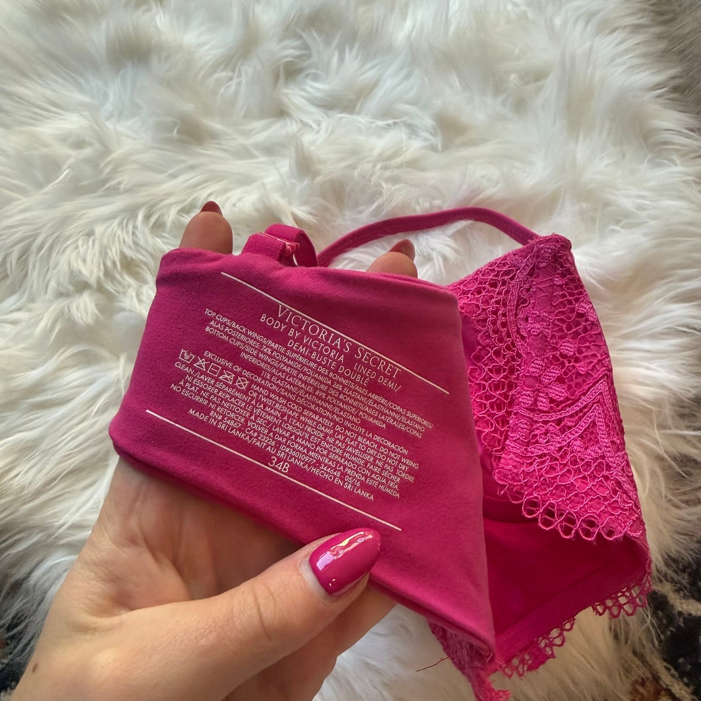 Victoria's Secret Body by Victoria "Lined Demi" Pink Lace Bra - 34B