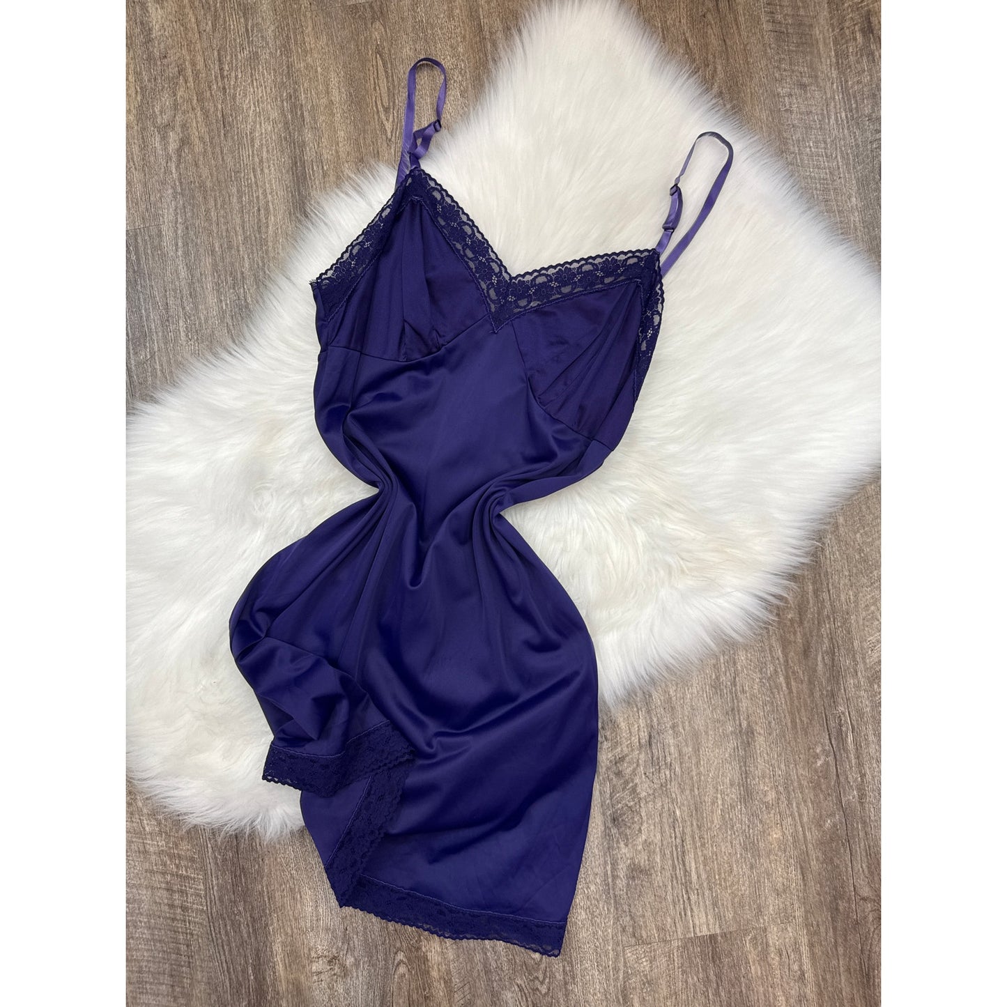 Vintage Royal Purple Nylon Gown - Size M