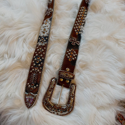 B.B. Simon Vintage Swarovski Crystal, Pony Hair & Leather Cross Belt - Rare, Western
