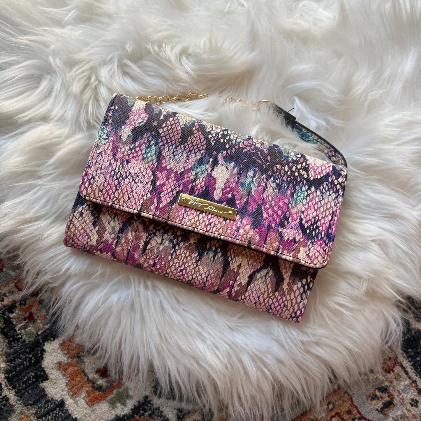 Betsey Johnson "Snakeskin" Pink Purple Crossbody Bag
