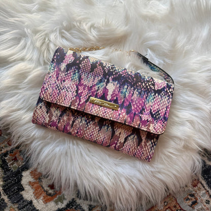 Betsey Johnson "Snakeskin" Pink Purple Crossbody Bag