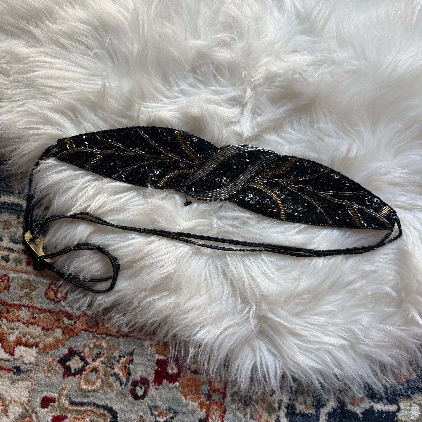 Vintage Handmade Elegant Beaded Belt, S-L