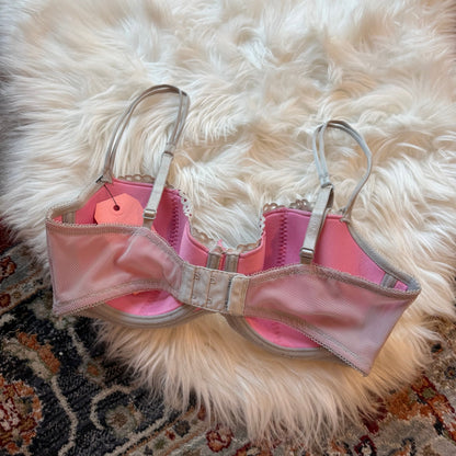 B. Tempt'd Grey & Pink Lace Bra - 34DD