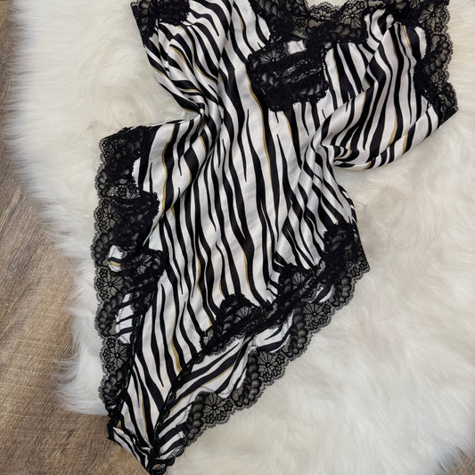 Vintage Valentino Zebra Satin Bodysuit/Teddy - Size L