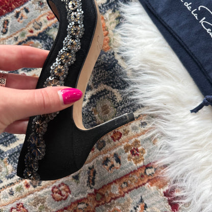 Vintage Oscar de la Renta Beaded/Suede Kitten Heels