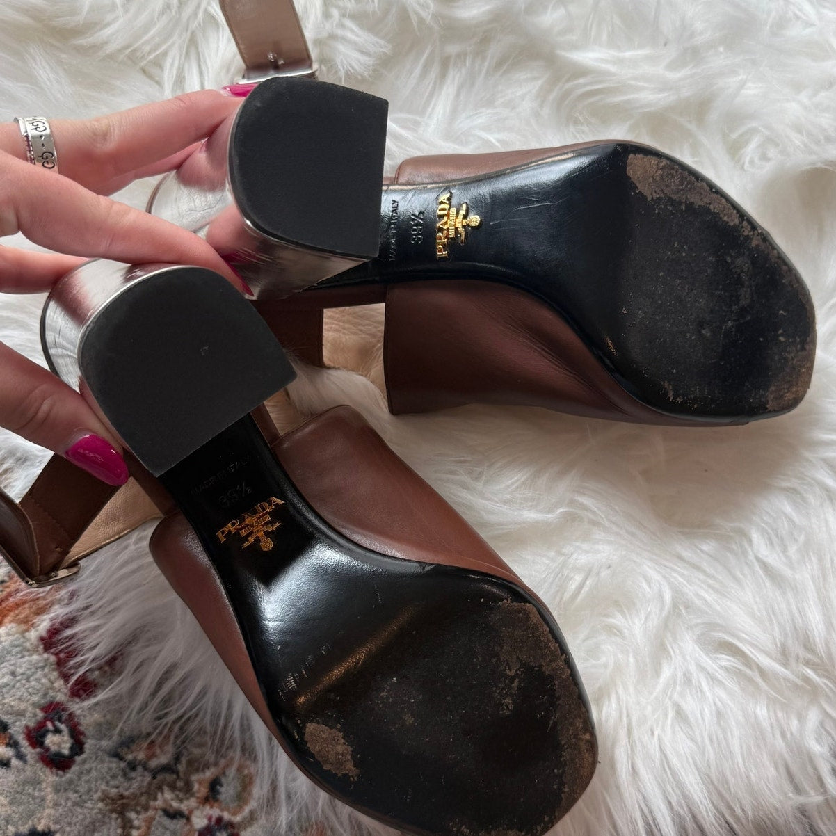Prada Authentic Leather Sandal Heels - best for size 8.5/9