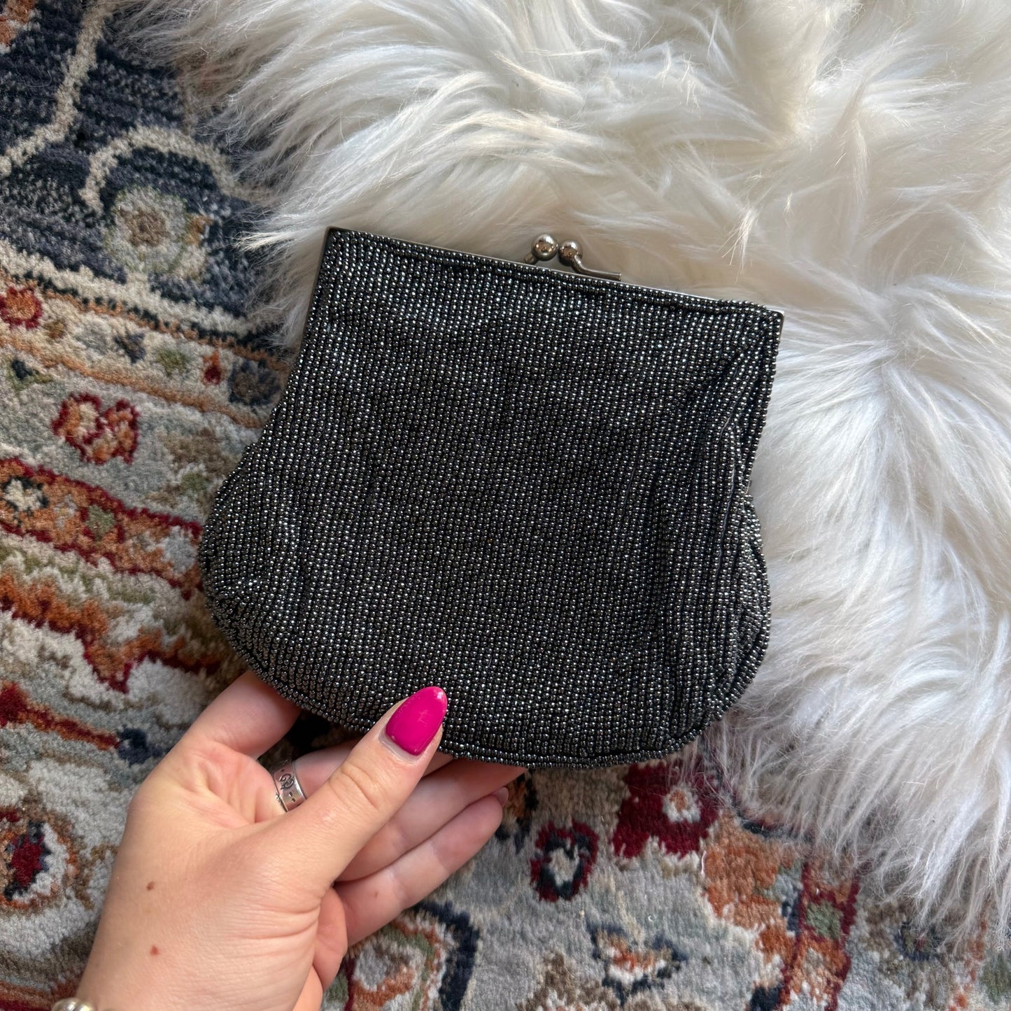 Vintage Grey/Black Mermaid Seashell Beaded Clutch Evening Bag