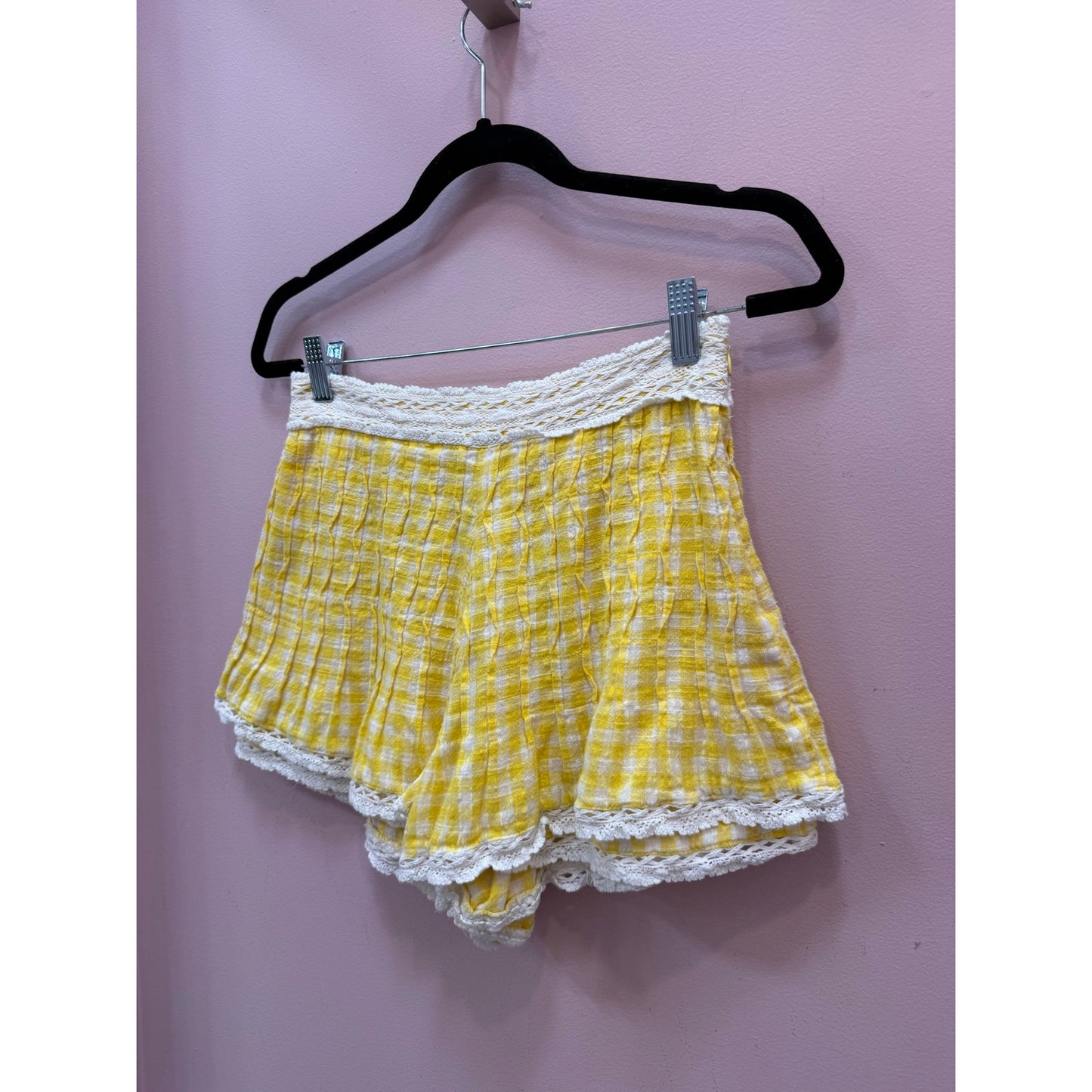 Free People Yellow and White Gingham Picnic Shorts - Size 4