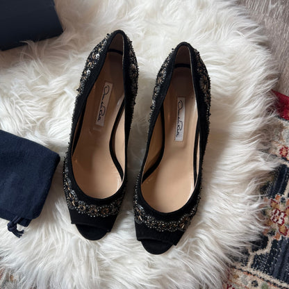 Vintage Oscar de la Renta Beaded/Suede Kitten Heels