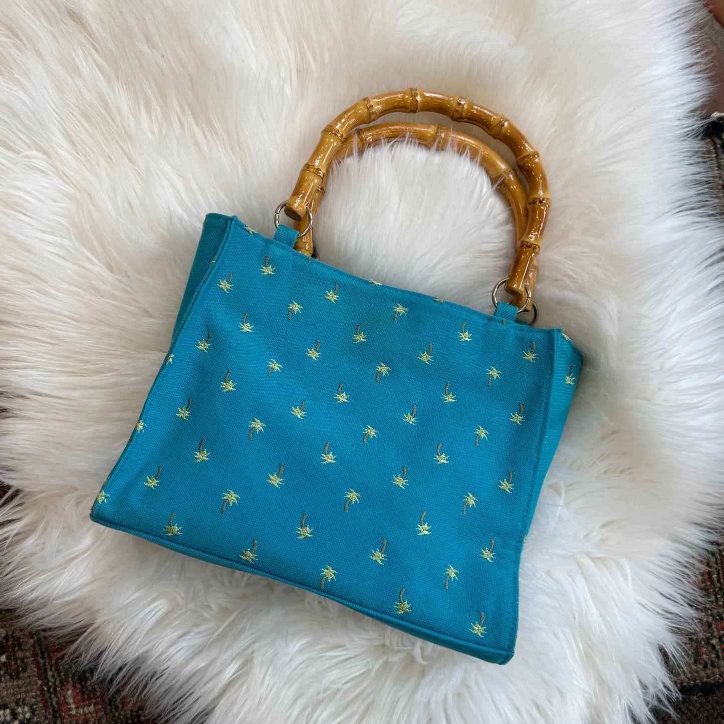 Vintage Y2K Palm Tree Bag with Bamboo Handles
