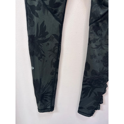 Lululemon Black Floral Pattern Leggings- Size 8