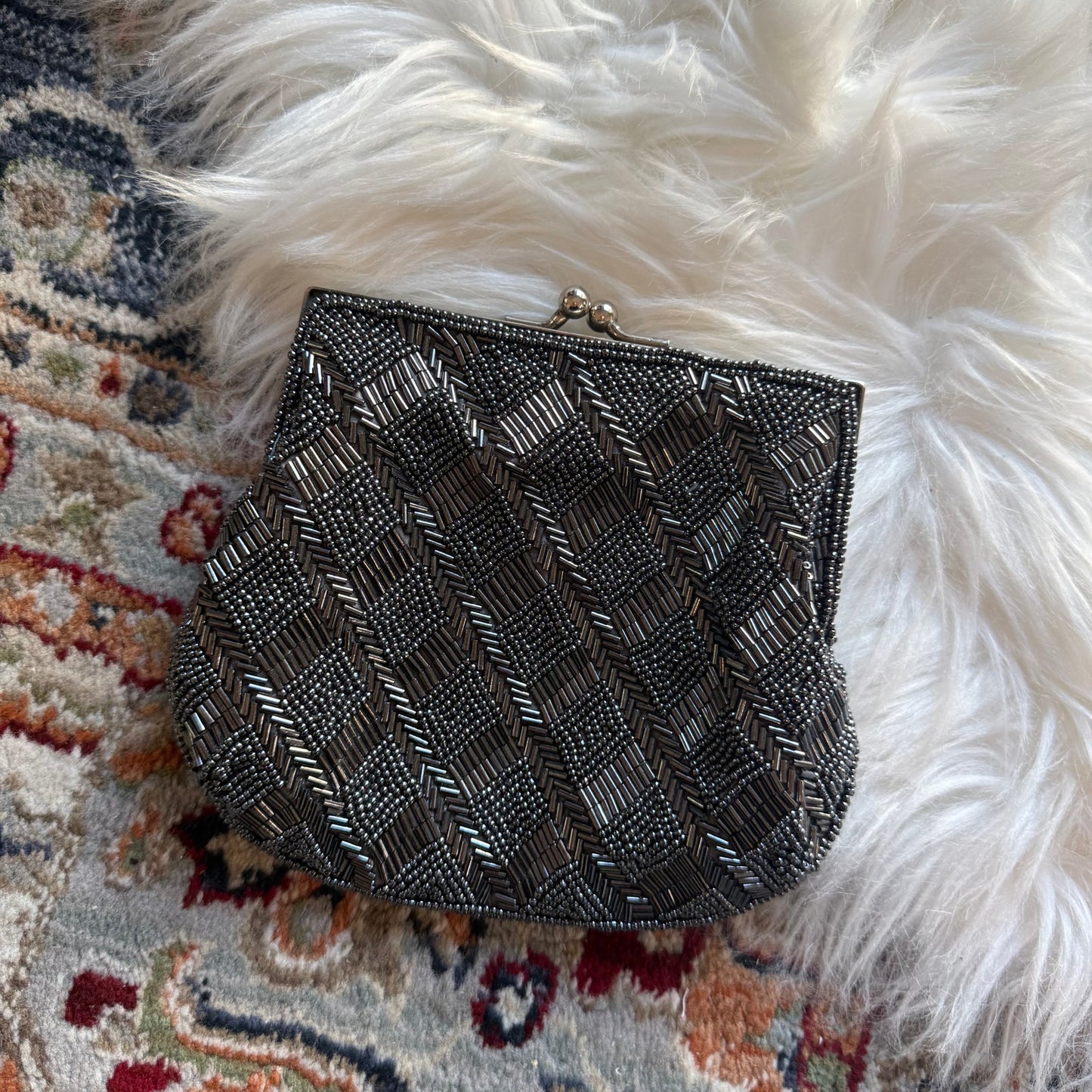 Vintage Grey/Black Mermaid Seashell Beaded Clutch Evening Bag