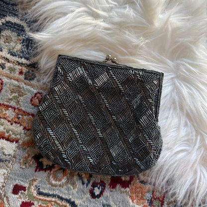 Vintage Grey/Black Mermaid Seashell Beaded Clutch Evening Bag