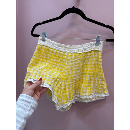 Free People Yellow and White Gingham Picnic Shorts - Size 4