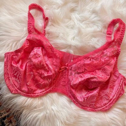 Vintage Pink Lace & Satin Bra - Size 36D