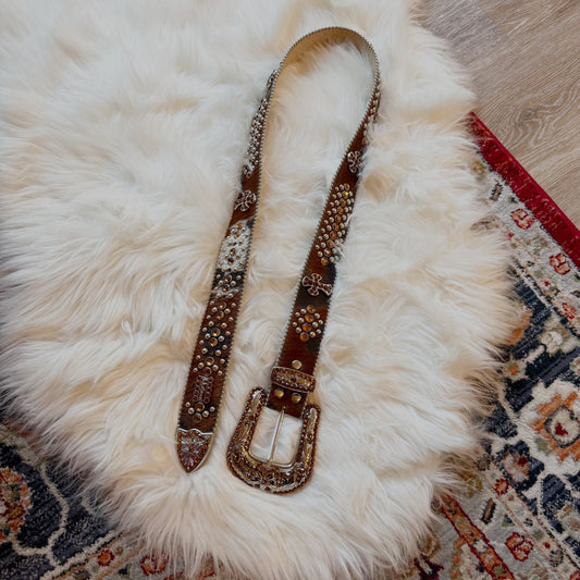 B.B. Simon Vintage Swarovski Crystal, Pony Hair & Leather Cross Belt - Rare, Western