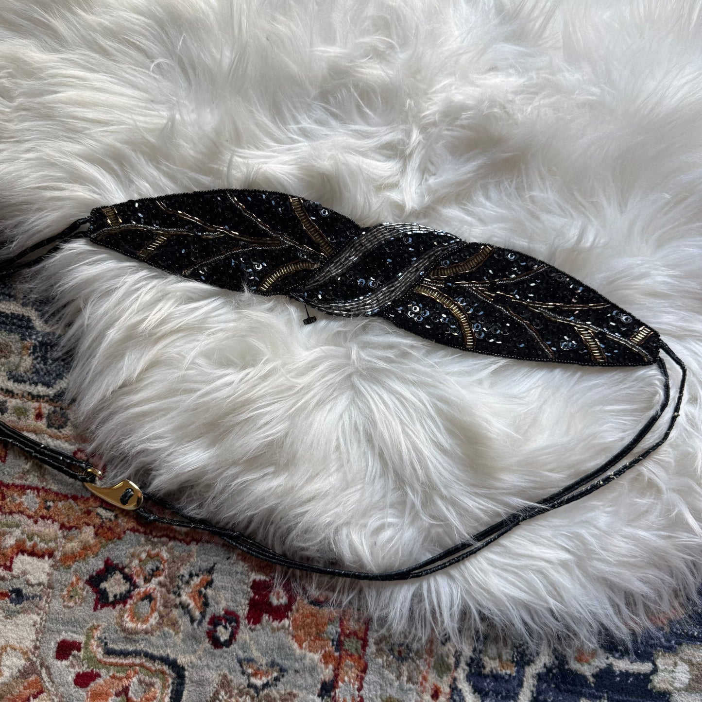 Vintage Handmade Elegant Beaded Belt, S-L
