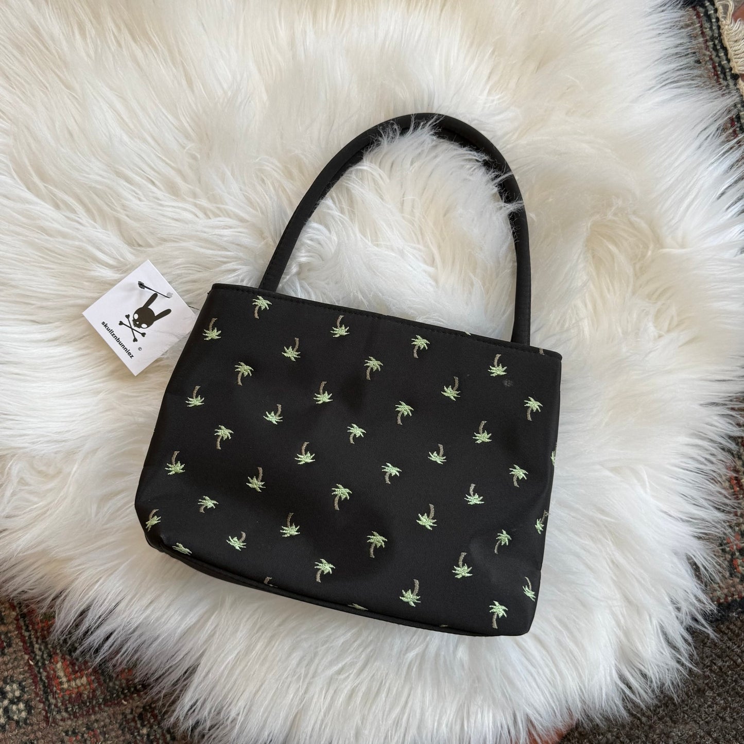 Vintage Y2K Black Satin Palm Tree Bag