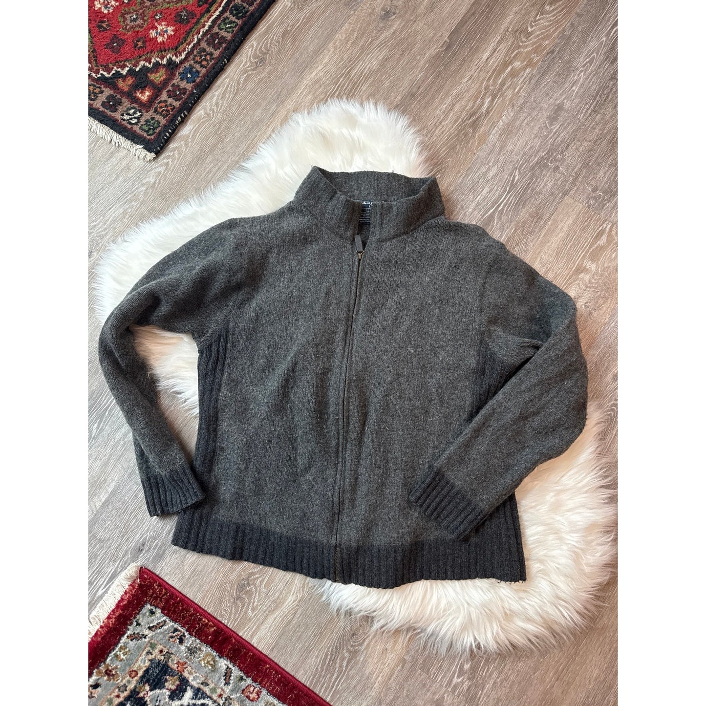Vintage Lambswool "Life is Good" Full Zip Sweater - Size L