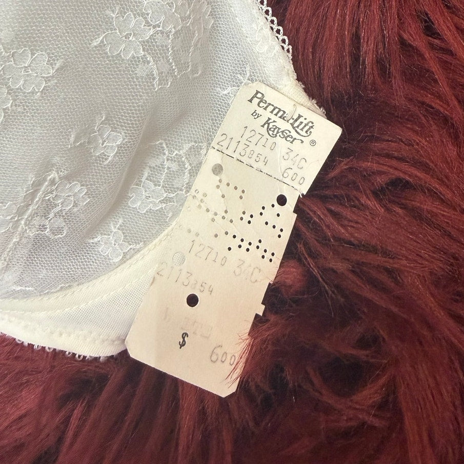 Vintage 1960s Permalift by Kayser White Lace Bra - Size 34C