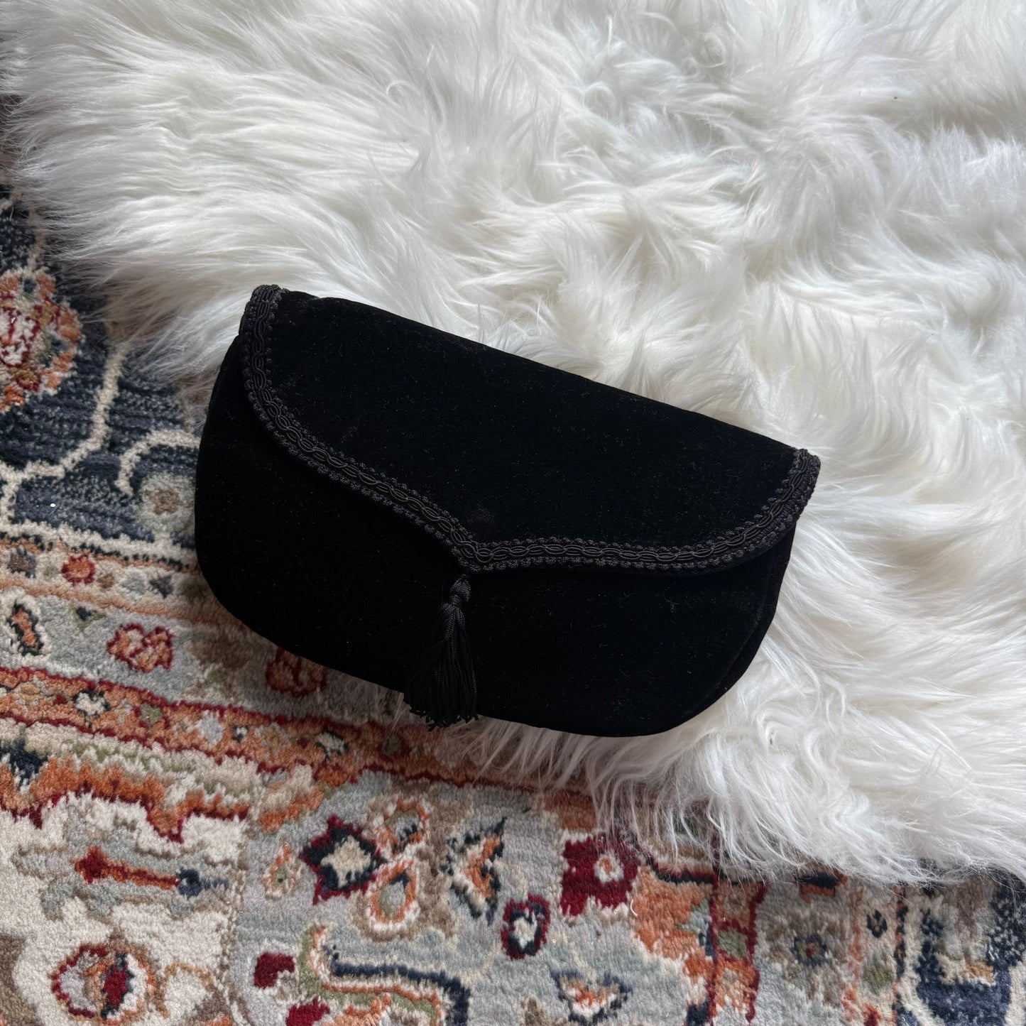 Vintage Black Velvet Tassel Evening Bag/Clutch