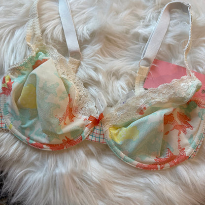"Whimsy" Watercolor Floral Lace Plaid Bra - 34D