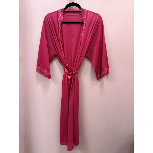 Vintage 1960s Vanity Fair Pink Beaded Robe - EUC, Size Small, Nylon