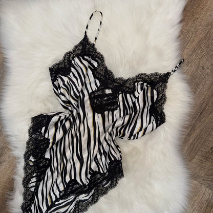 Vintage Valentino Zebra Satin Bodysuit/Teddy - Size L