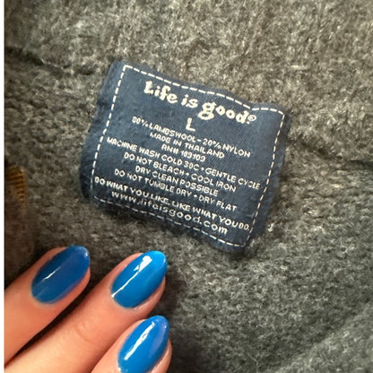 Vintage Lambswool "Life is Good" Full Zip Sweater - Size L