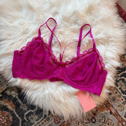 Pink Delicate Lace Strappy Bra - 36D