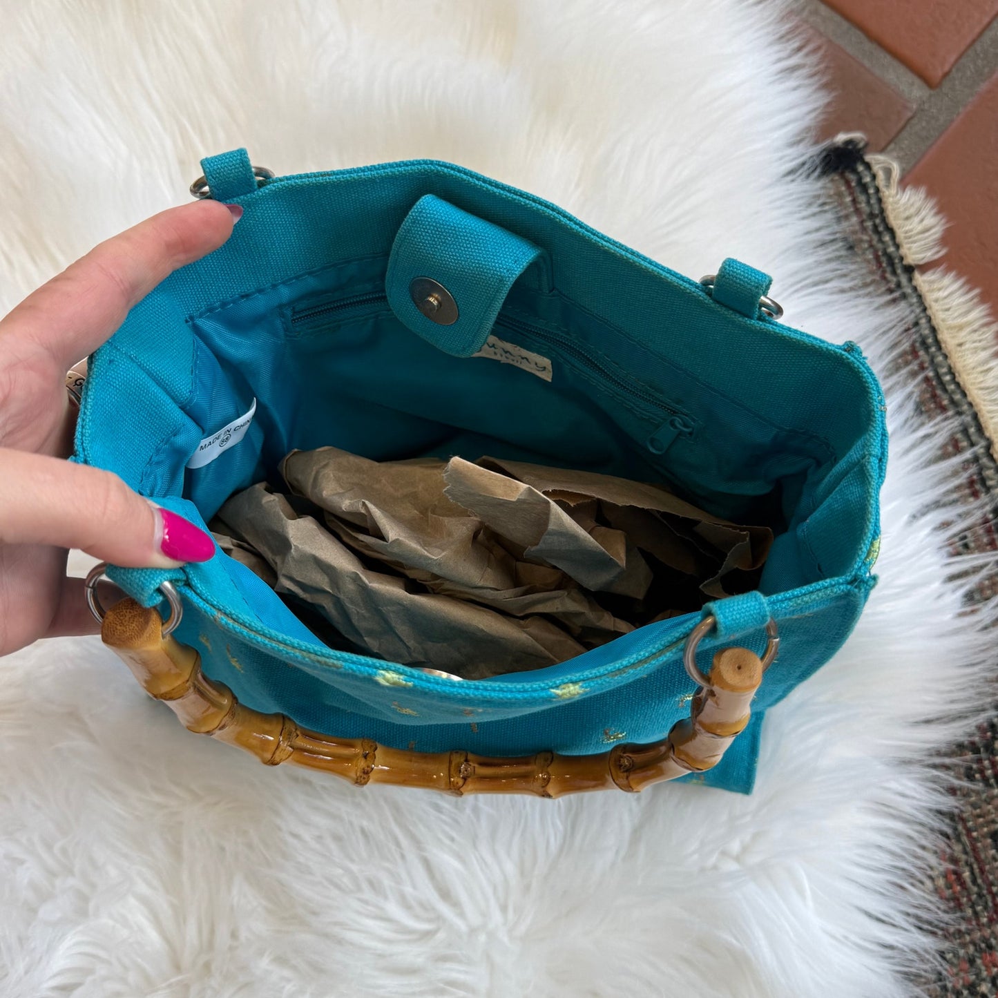 Vintage Y2K Palm Tree Bag with Bamboo Handles