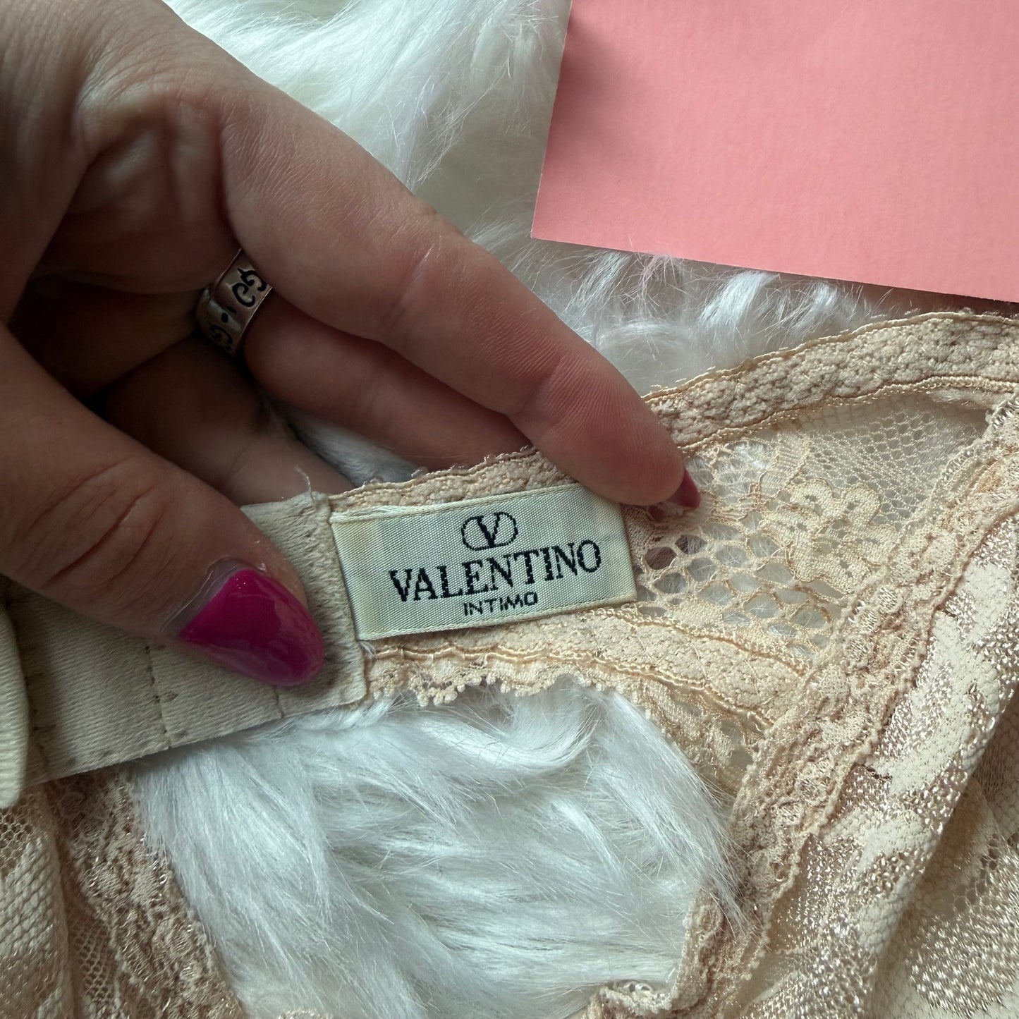 Vintage Valentino Intimo Designer 1980s Beige Lace Bra - 36C