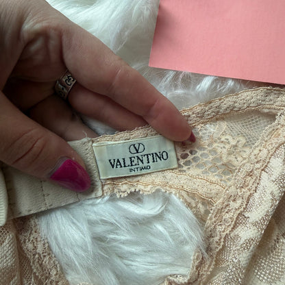 Vintage Valentino Intimo Designer 1980s Beige Lace Bra - 36C