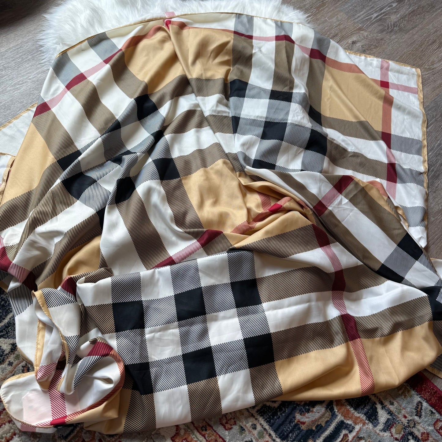 Vintage Plaid Silk Scarf