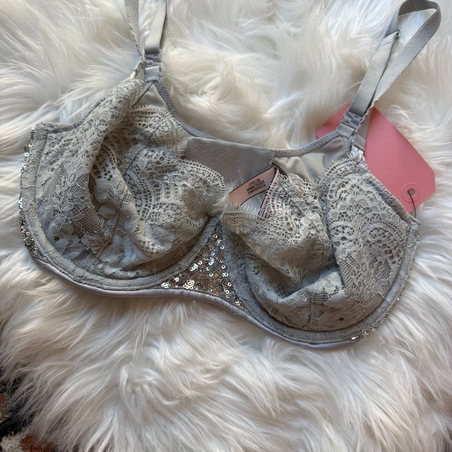 Victoria's Secret "Push up Without Padding" Convertible Silver Sparkle Bra - 32DD