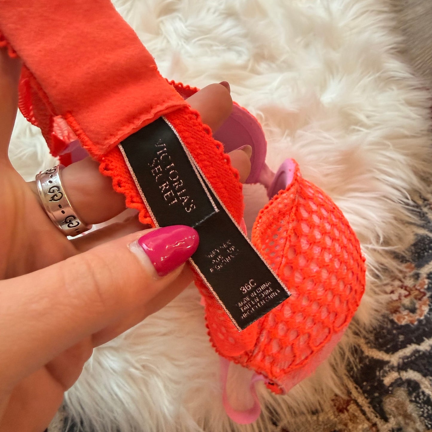 Victoria's Secret Pink & Orange Mesh Push Up Bra - 36C