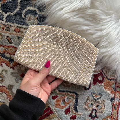 Vintage White Pearl Beaded Elegant Evening Mini Bag/Clutch, Handmade