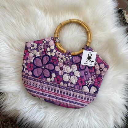 Vintage Vera Bradley Quilted Bag with Bamboo Handles