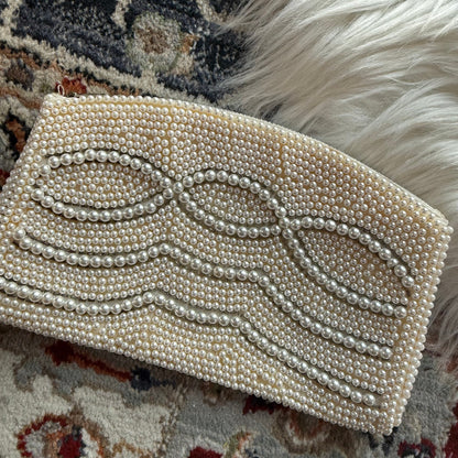 Vintage White Pearl Beaded Elegant Evening Mini Bag/Clutch, Handmade